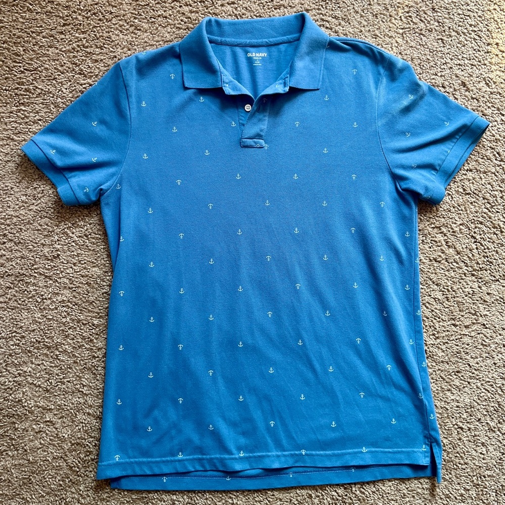 Old Navy Men's Blue Polo Shirt with Anchor Pattern
